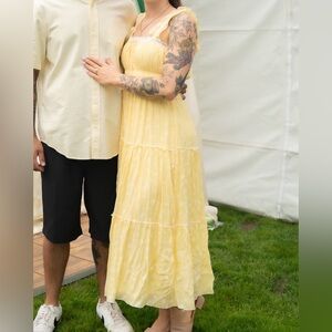 Francesca Pale Yellow Eyelet Trim Dress